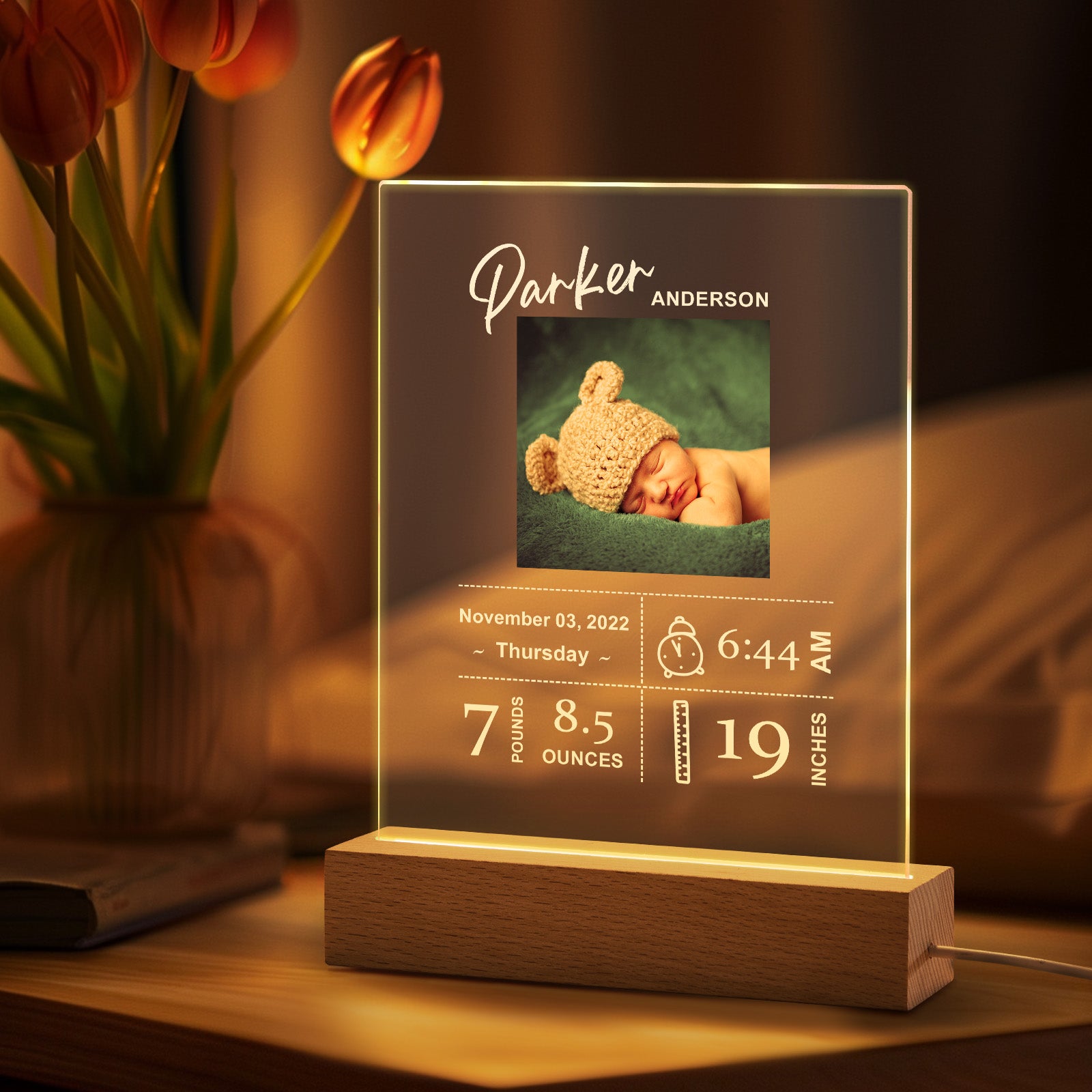 Custom Baby Birth Info Photo Acrylic Night Light