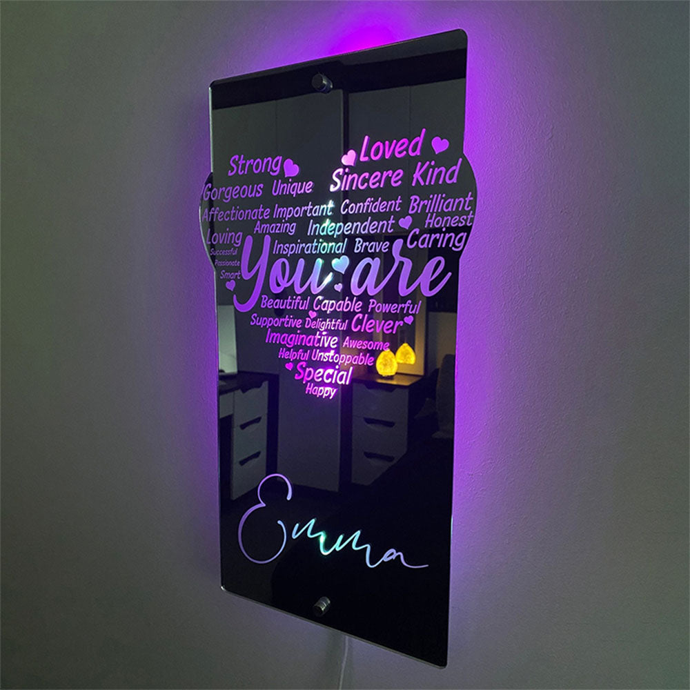 Engraved Affirmation Heart Mirror Light