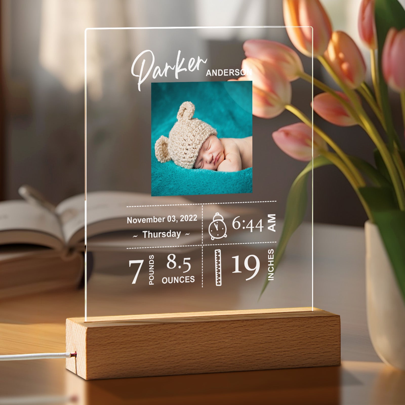 Custom Baby Birth Info Photo Acrylic Night Light