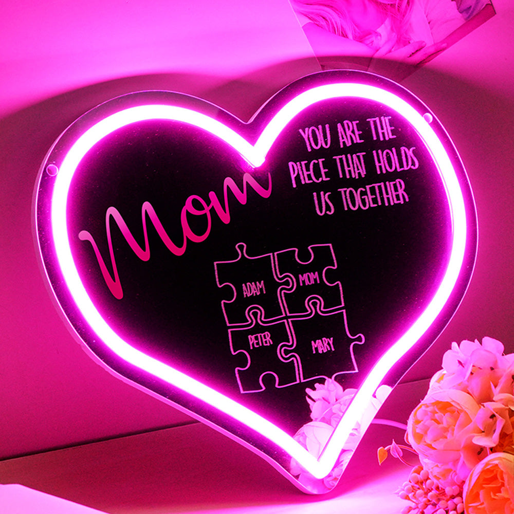 Mom Puzzle Piece Neon Mirror Light