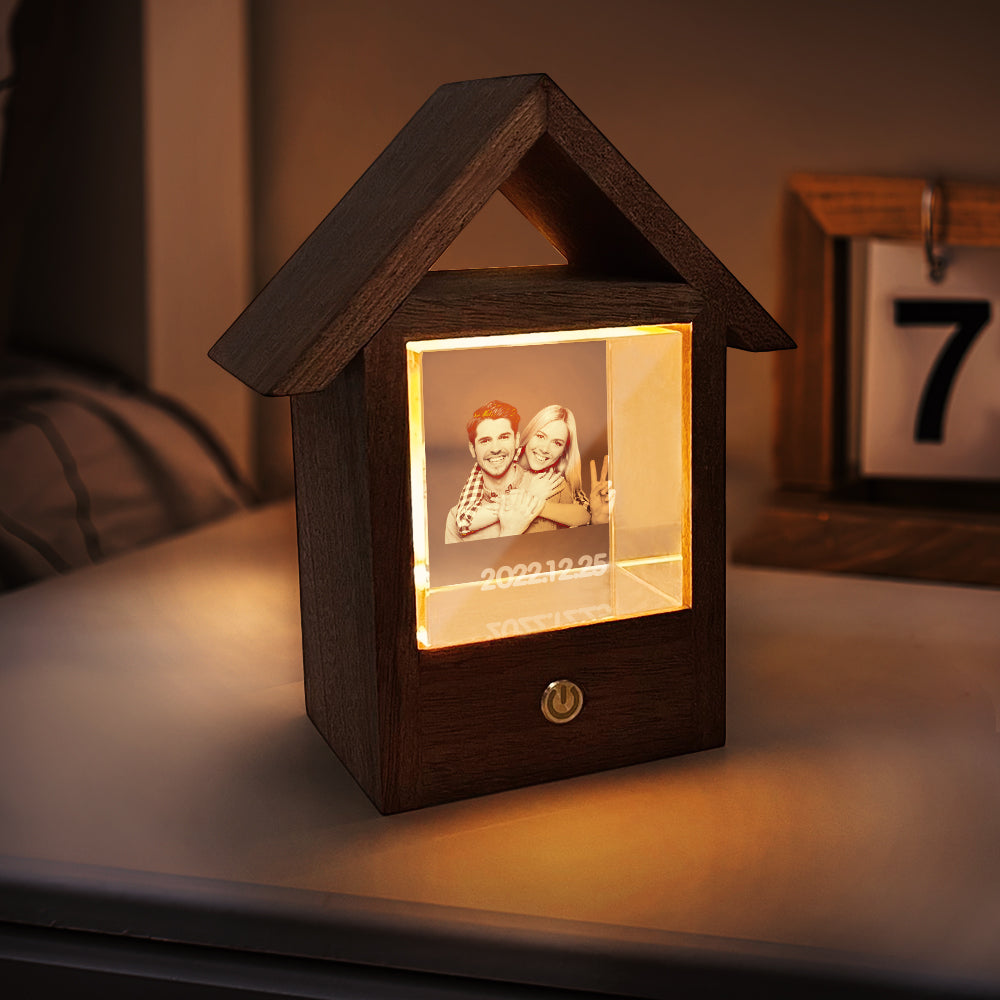 Custom 3D Crystal Photo Wooden House Night Light