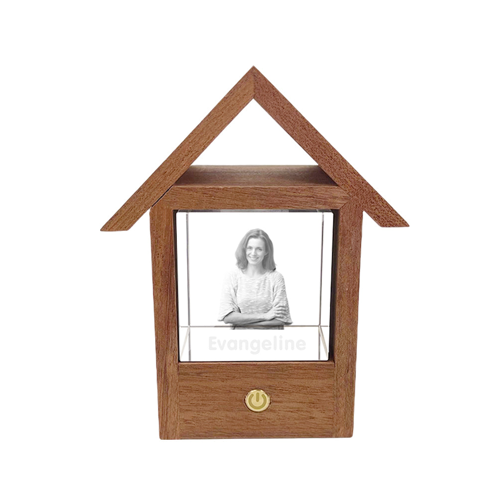 Custom 3D Crystal Photo Wooden House Night Light