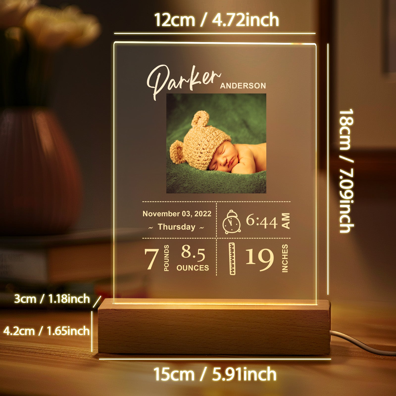 Custom Baby Birth Info Photo Acrylic Night Light