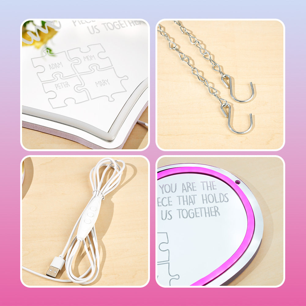 Mom Puzzle Piece Neon Mirror Light