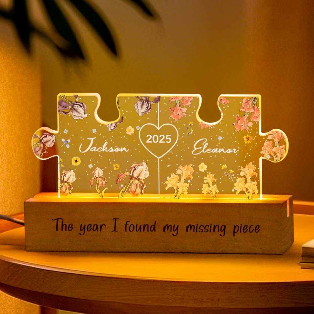 Personalized Couple Puzzle Birth Flower LED Night Light