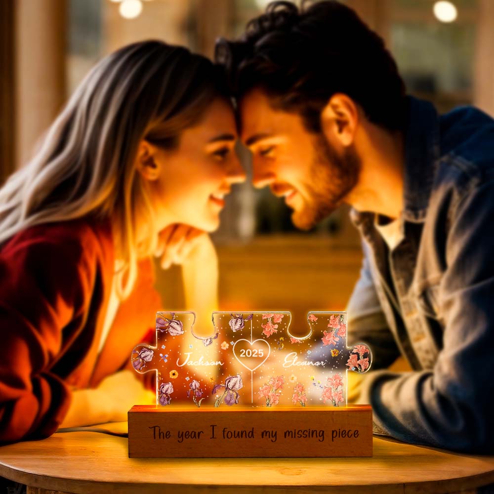 Personalized Couple Puzzle Birth Flower LED Night Light