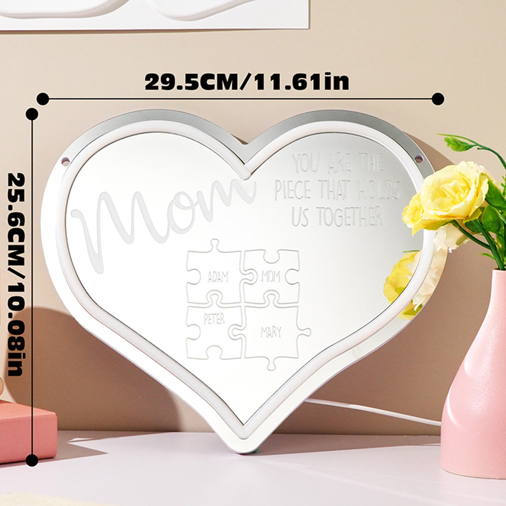 Mom Puzzle Piece Neon Mirror Light