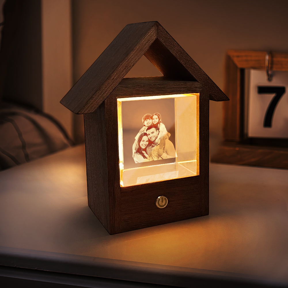 Custom 3D Crystal Photo Wooden House Night Light