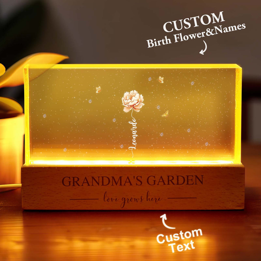 Grandma's Garden Birth Month Flower Acrylic Night Light