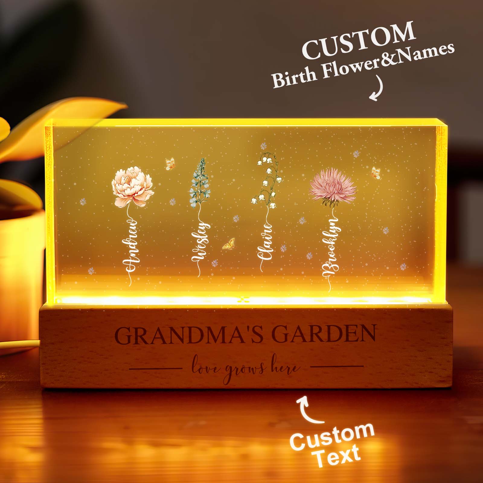 Grandma's Garden Birth Month Flower Acrylic Night Light