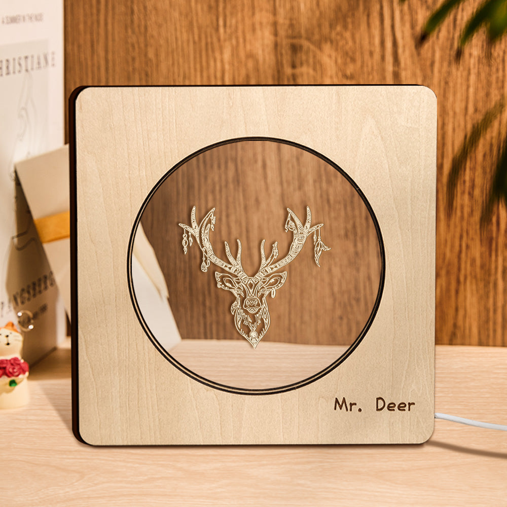Custom Engraved Deer Wooden Frame Night Light