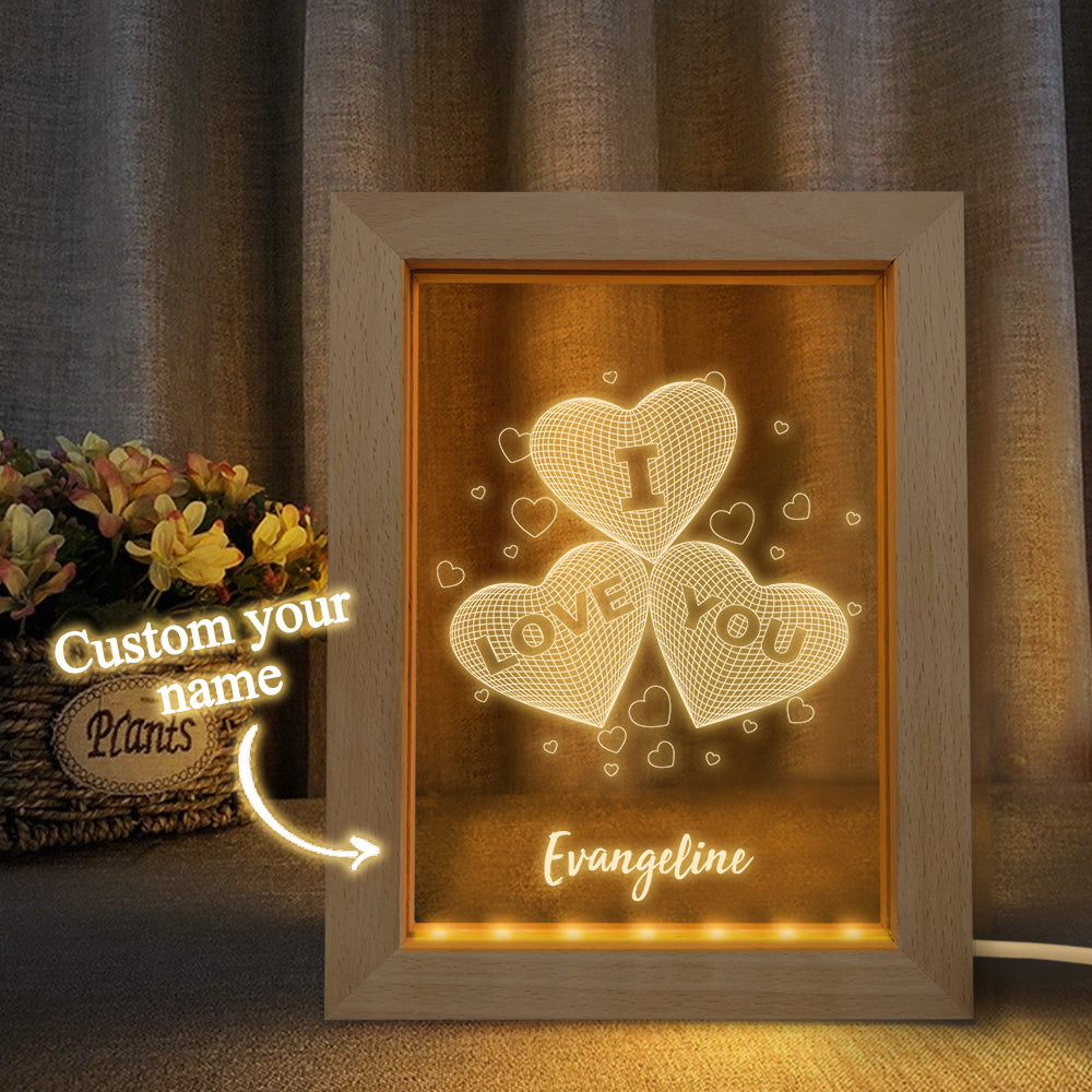 Personalized Wooden Frame 3D Hearts Night Light