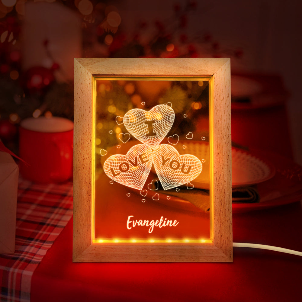 Personalized Wooden Frame 3D Hearts Night Light