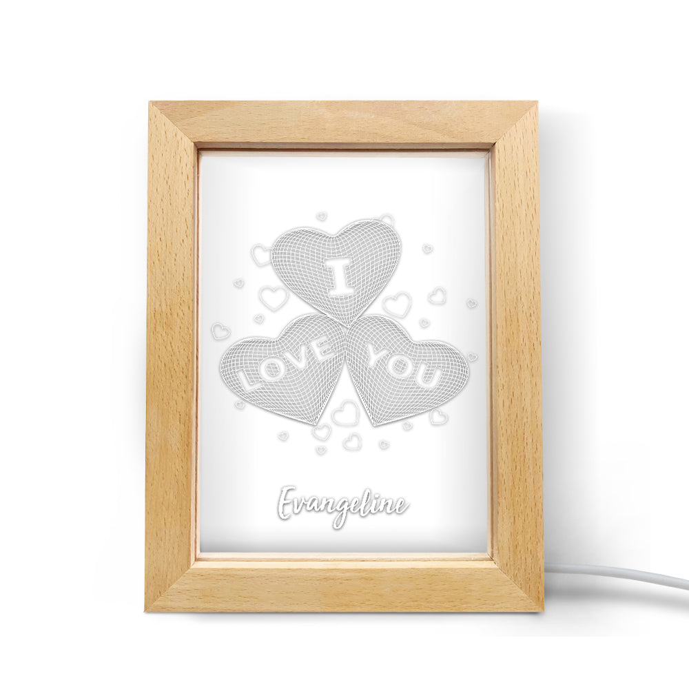 Personalized Wooden Frame 3D Hearts Night Light