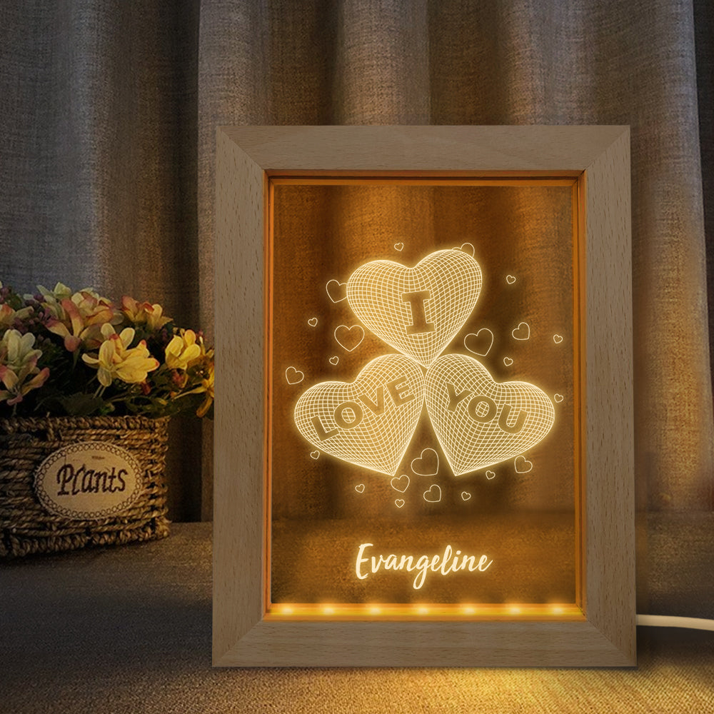 Personalized Wooden Frame 3D Hearts Night Light