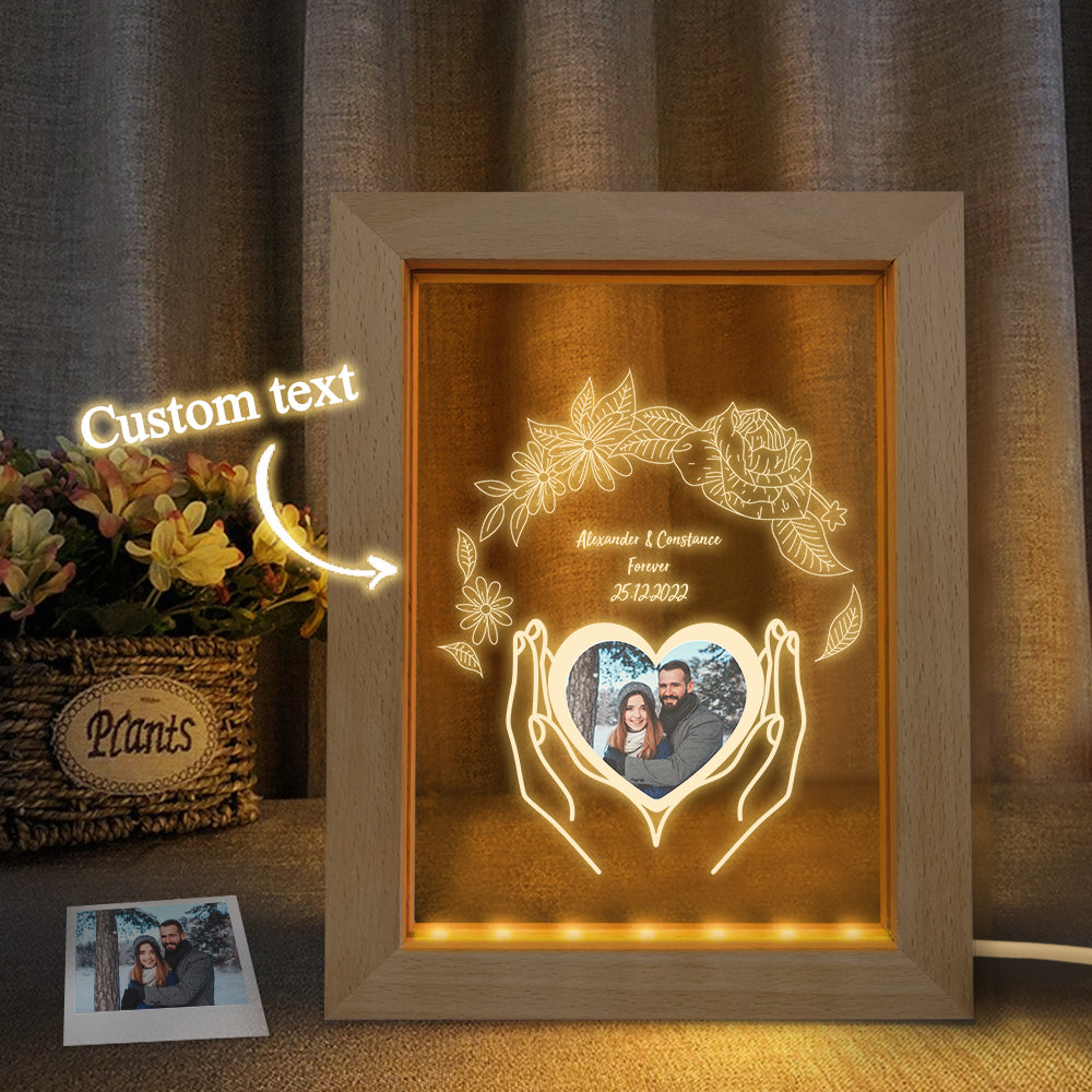 Personalized Night Light with Photo 3D Flower Wooden Frame