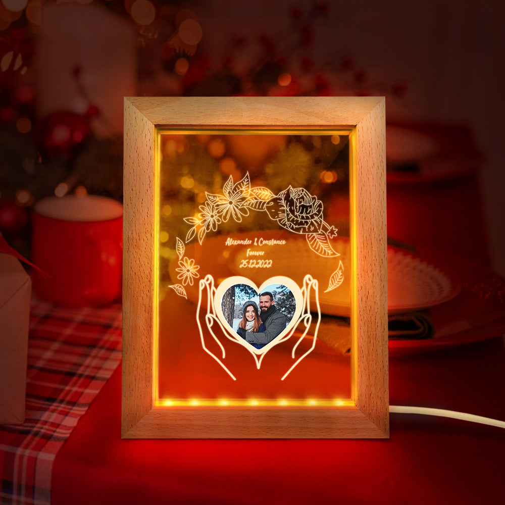 Personalized Night Light with Photo 3D Flower Wooden Frame