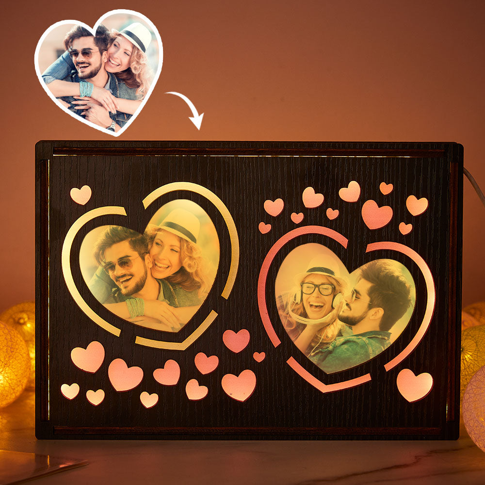Custom Heart Photo Wooden Night Light