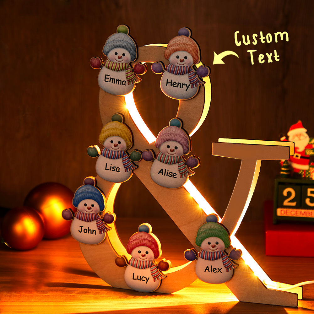 Personalized Snowman Family Name Wooden Night Light
