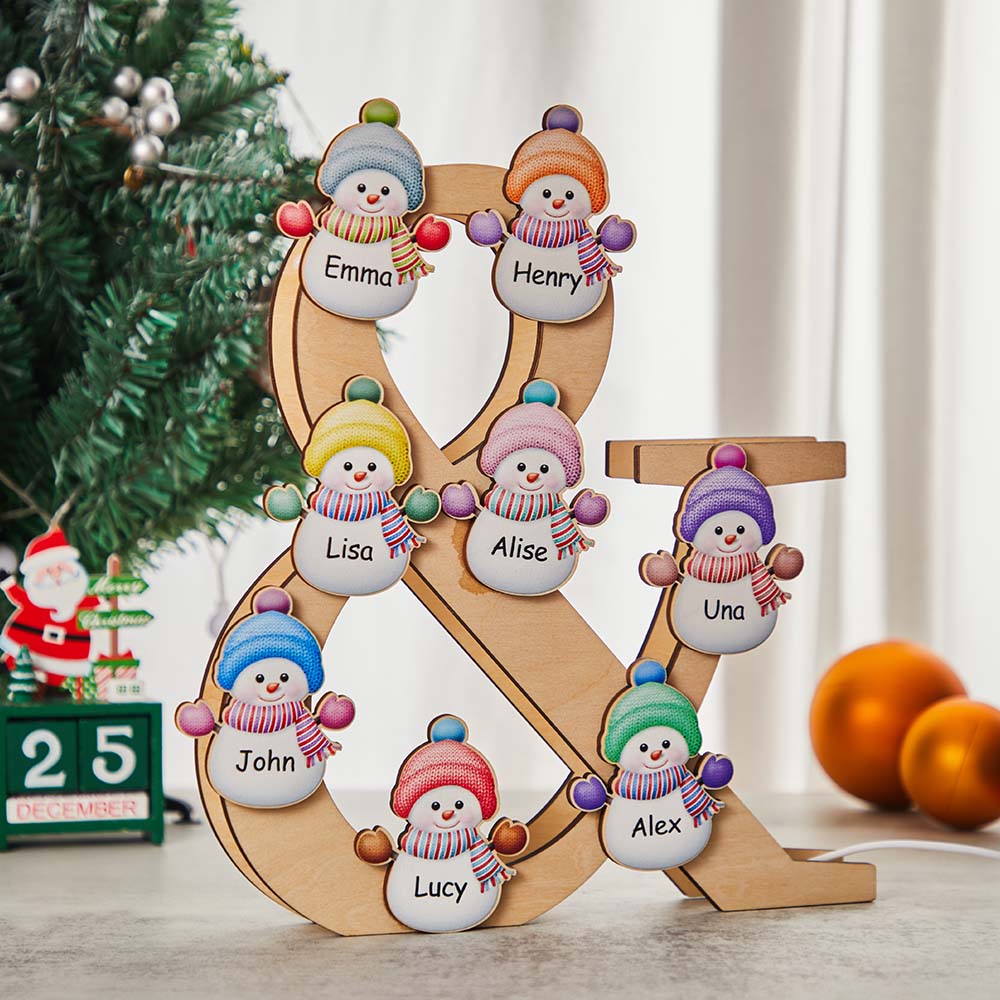 Personalized Snowman Family Name Wooden Night Light