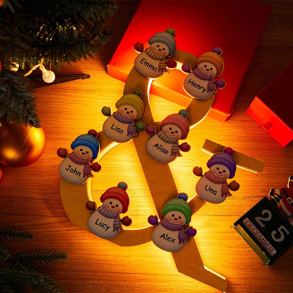 Personalized Snowman Family Name Wooden Night Light
