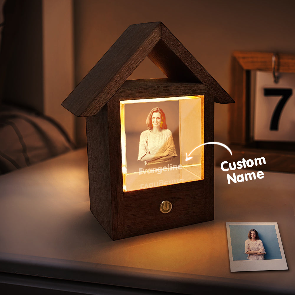 Custom 3D Crystal Photo Wooden House Night Light