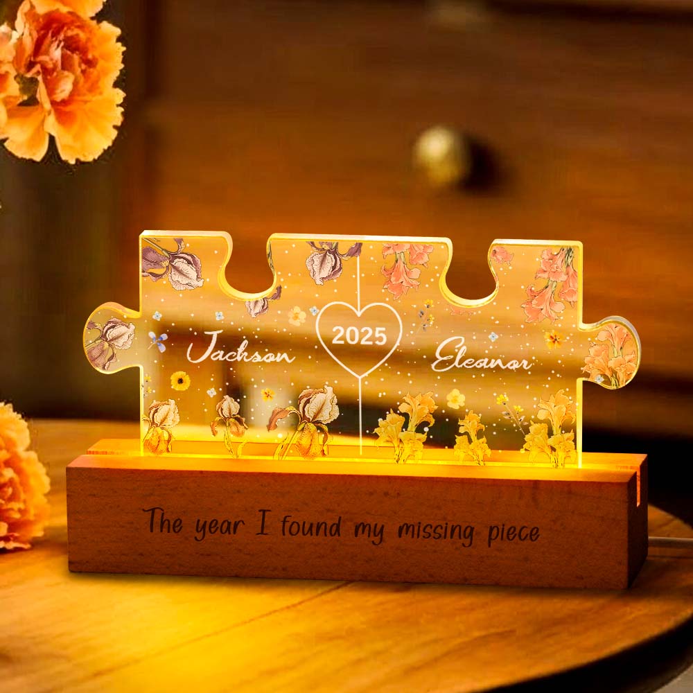 Personalized Couple Puzzle Birth Flower LED Night Light