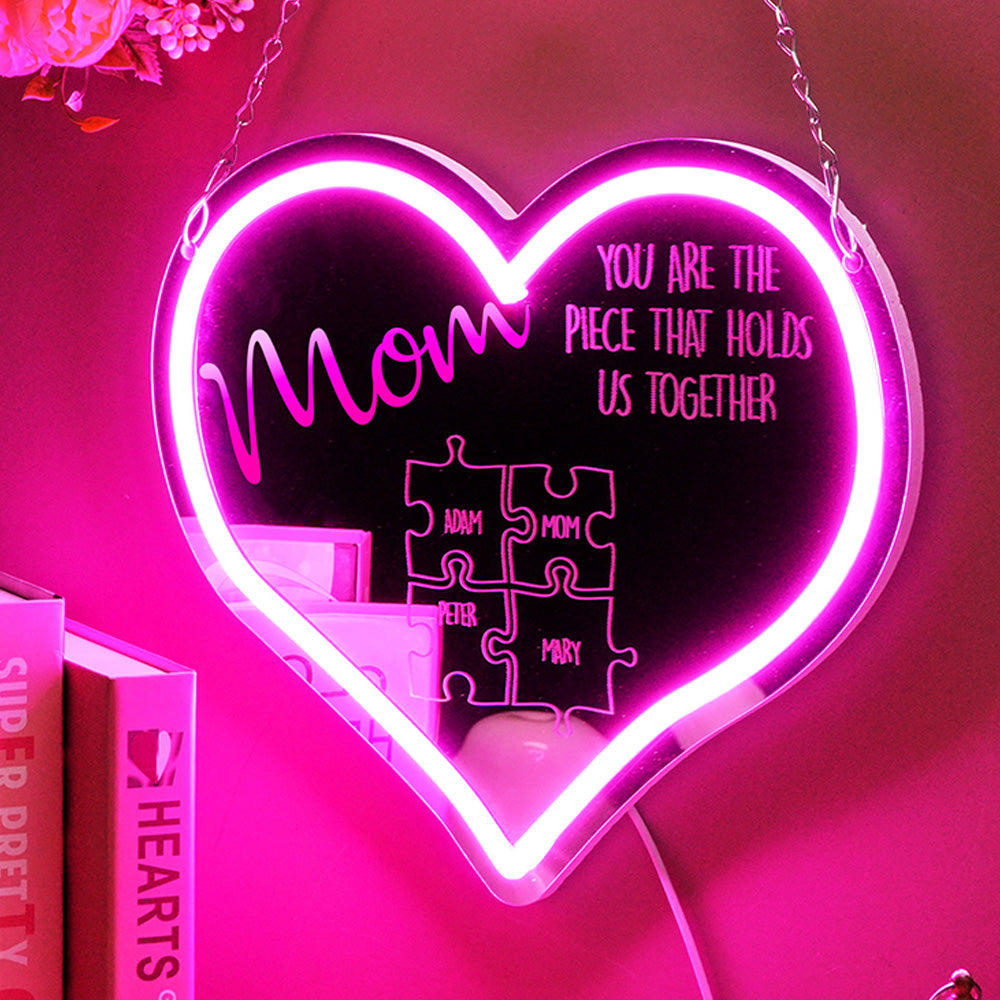 Mom Puzzle Piece Neon Mirror Light