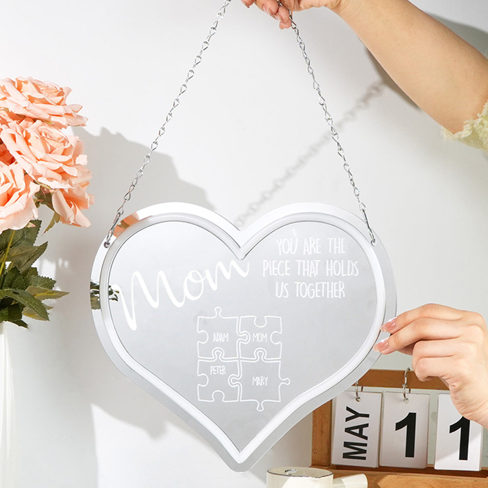 Mom Puzzle Piece Neon Mirror Light