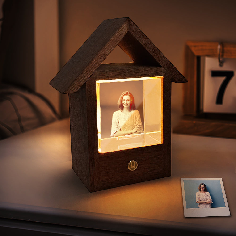 Custom 3D Crystal Photo Wooden House Night Light